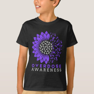 Overdose Awareness Month Sunflower Ribbon Purple T-Shirt