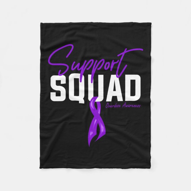 Overdose Awareness Month Support Squad Purple Ribb Fleece Blanket (Front)