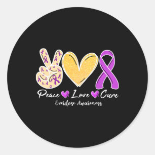 Overdose Awareness Peace Love Heart Ribbon Family  Classic Round Sticker