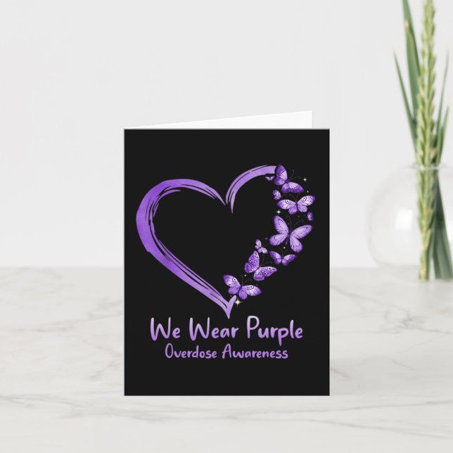Overdose Awareness Purple Butterfly Heart Card (Front)