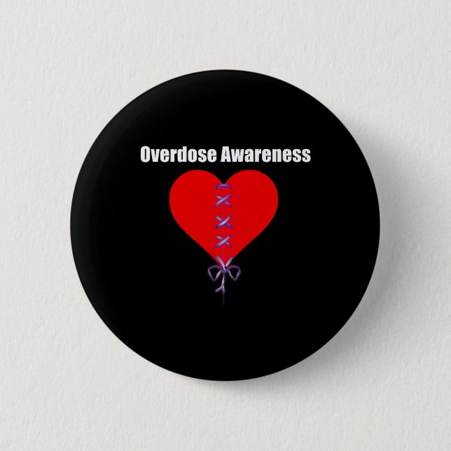 Overdose Awareness Purple Ribbon Broken Heart Grie 6 Cm Round Badge (Front)
