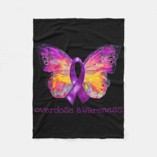 Overdose Awareness Purple Ribbon Butterfly Grief L Fleece Blanket