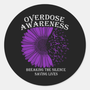 Overdose Awareness Purple Ribbon Drug Addiction 10 Classic Round Sticker
