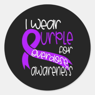 Overdose Awareness Purple Ribbon Drug Addiction 2  Classic Round Sticker
