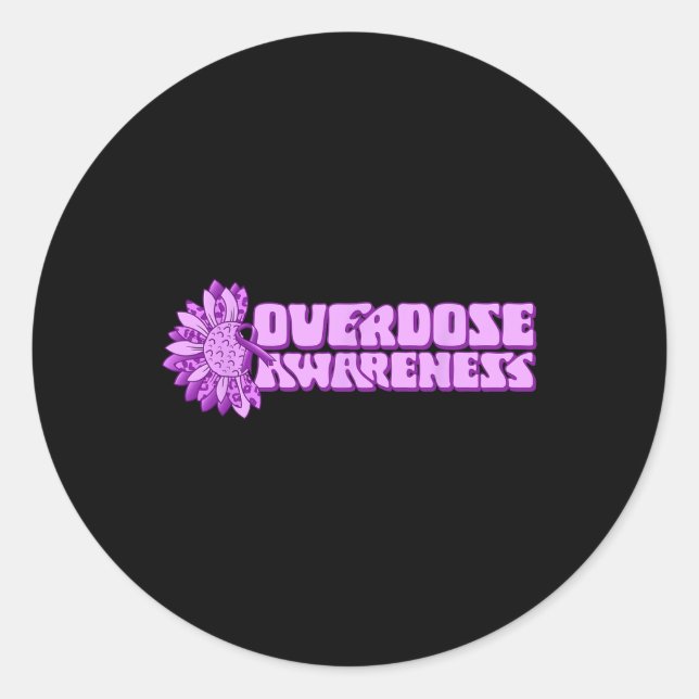Overdose Awareness Purple Ribbon Drug Addiction 32 Classic Round Sticker (Front)