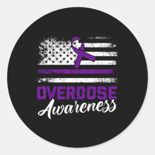 Overdose Awareness Purple Ribbon Drug Addiction 50 Classic Round Sticker