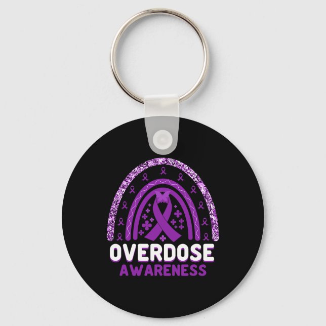 Overdose Awareness Purple Ribbon Drug Addiction 53 Key Ring (Front)