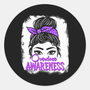 Overdose Awareness Purple Ribbon Drug Addiction 87 Classic Round Sticker