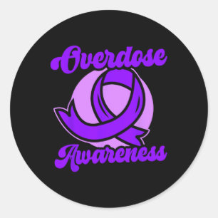 Overdose Awareness Purple Ribbon Drug Addiction 93 Classic Round Sticker