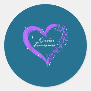 Overdose Awareness Purple Ribbon Drug Addiction He Classic Round Sticker