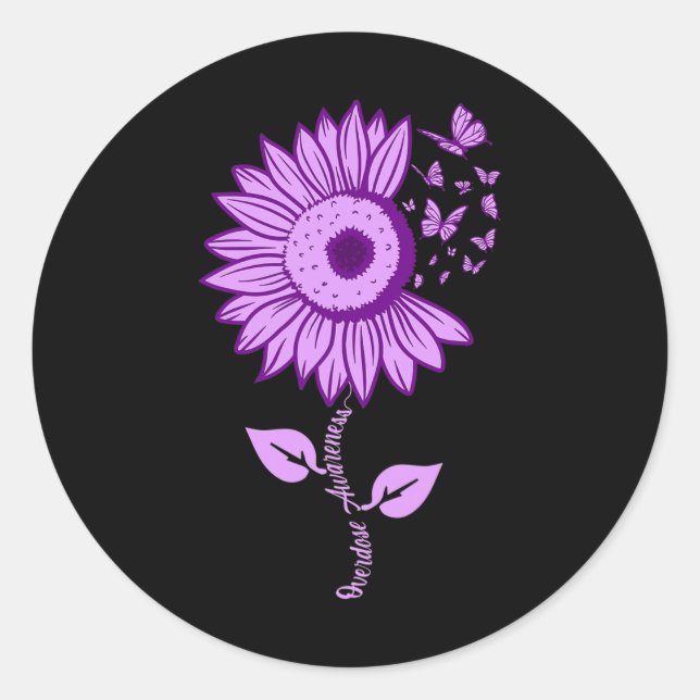 Overdose Awareness  Purple Ribbon Drug Addiction N Classic Round Sticker (Front)