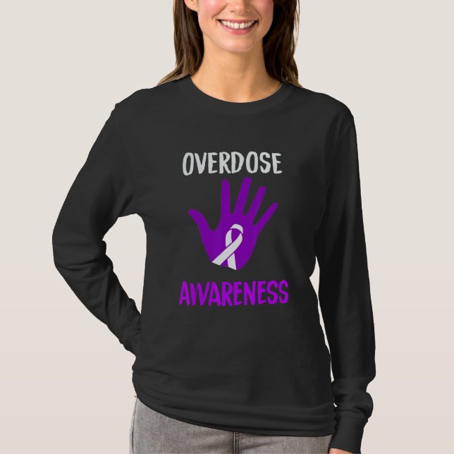 Overdose Awareness Purple Ribbon Drug Addiction Re T-Shirt (Front)