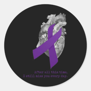 Overdose Awareness Purple Ribbon Heart Miss You Classic Round Sticker