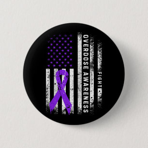 Overdose Awareness Purple Ribbon Usa Flag Drug Add 6 Cm Round Badge