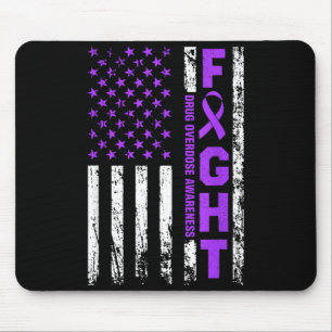 Overdose Awareness Purple Ribbon Usa Flag Drug Mouse Pad