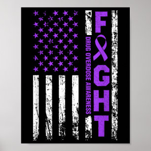Overdose Awareness Purple Ribbon Usa Flag Drug Poster