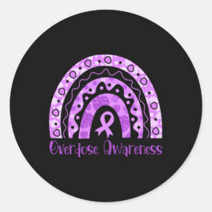 Overdose Awareness Rainbow Purple Ribbon For Men W Classic Round Sticker