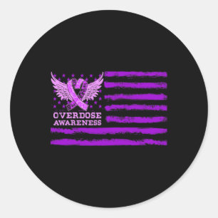 Overdose Awareness Ribbon Flag  Classic Round Sticker