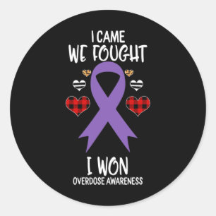 Overdose Awareness Ribbon I Came We Fought I Won C Classic Round Sticker