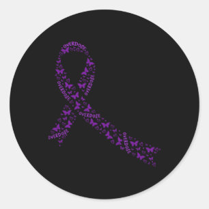 Overdose Awareness Ribbon Purple Drug Addiction Re Classic Round Sticker