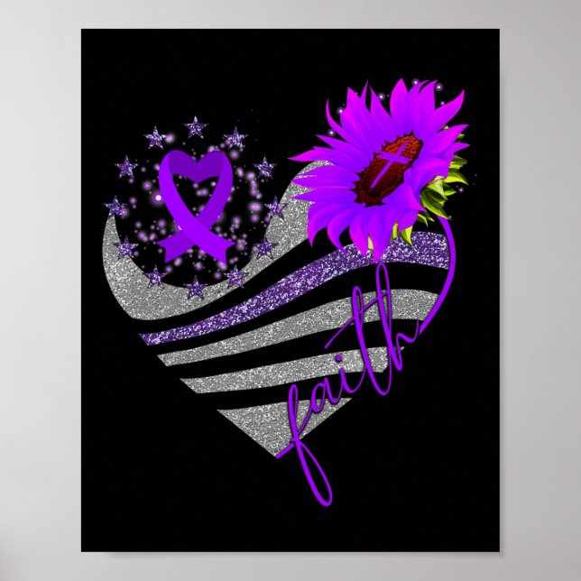 Overdose Awareness Sunflower Heart Ribbon Purple G Poster (Front)