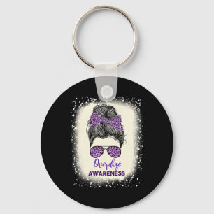 Overdose Awareness Warrior Messy Hair Bun Purple R Key Ring