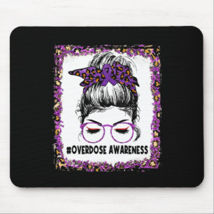 Overdose Awareness Wear Purple Leopard Messy Bun W Mouse Pad