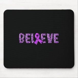 Overdose Leopard - Purple Ribbon Support Believe Mouse Pad