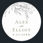 Overflowing Bouquet Wedding  Classic Round Sticker<br><div class="desc">Add a beautiful,  consistent touch throughout your wedding with a classic round sticker to adhere to favours,  mailings,  etc. Featuring a hand drawn overflowing floral bouquet paired with chic,  natural green typography. The contrast of black floral and green type adds an extra edge of glamour.</div>