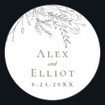 Overflowing Bouquet Wedding  Classic Round Sticker<br><div class="desc">Add a beautiful,  consistent touch throughout your wedding with a classic round sticker to adhere to favours,  mailings,  etc. Featuring a hand drawn overflowing floral bouquet paired with chic,  natural green typography. The contrast of black floral and green type adds an extra edge of glamour.</div>