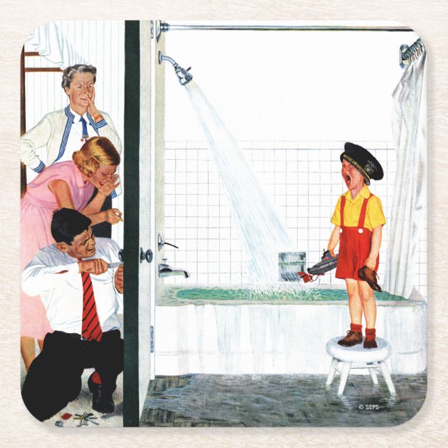 Overflowing Tub Square Paper Coaster (Front)