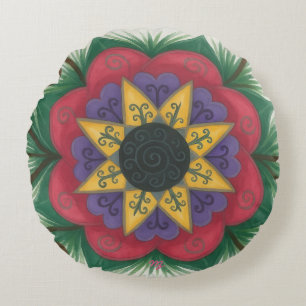 Overgrown flower garden round cushion