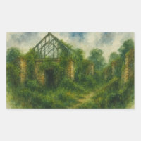 Overgrown Greenhouse in Ruins Watercolor Art Print