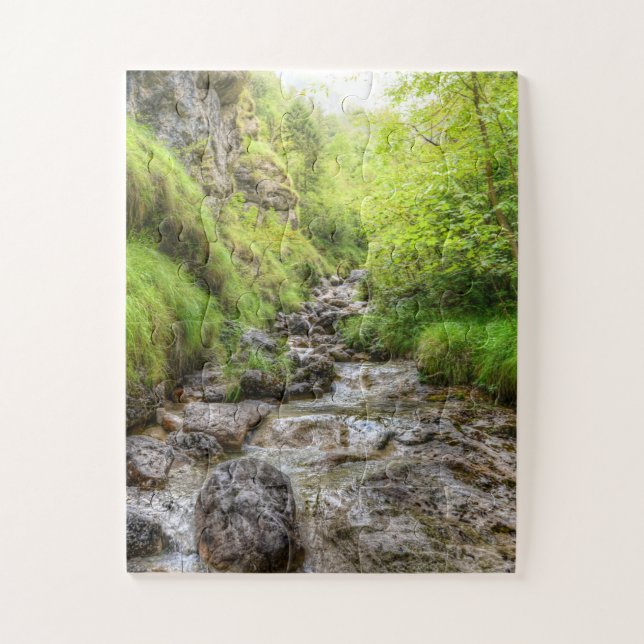 Overgrown Shallow Creek Waterfall Jigsaw Puzzle (Vertical)