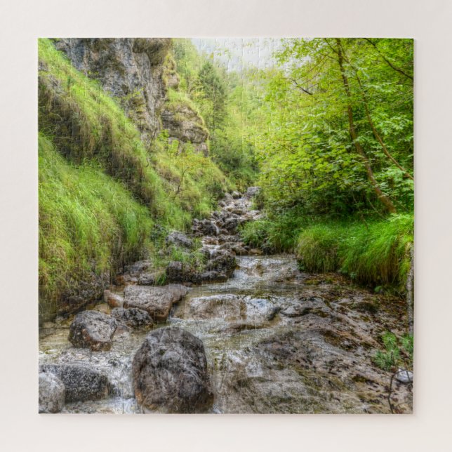 Overgrown Shallow Creek Waterfall Jigsaw Puzzle (Vertical)