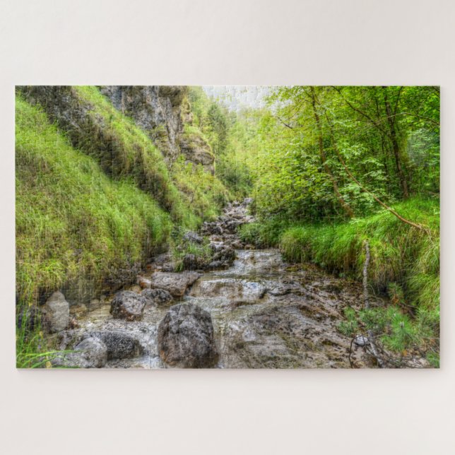Overgrown Shallow Creek Waterfall Jigsaw Puzzle (Horizontal)