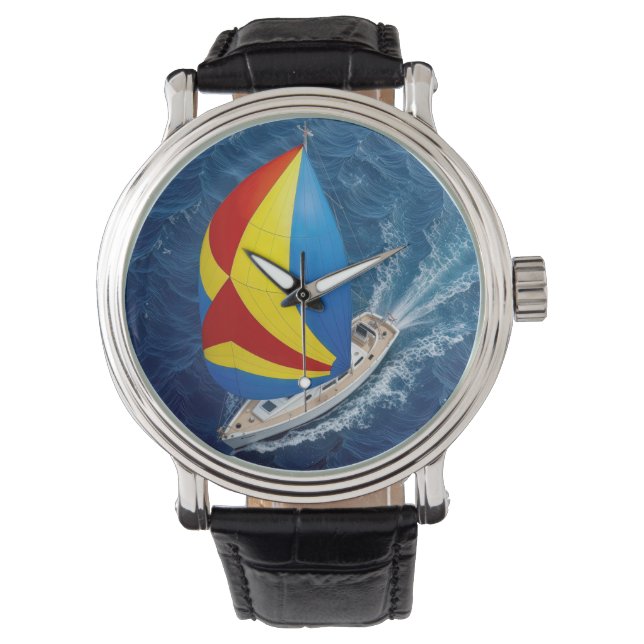 Overhead View Of a Sailing Yacht With Spinnaker Watch (Front)