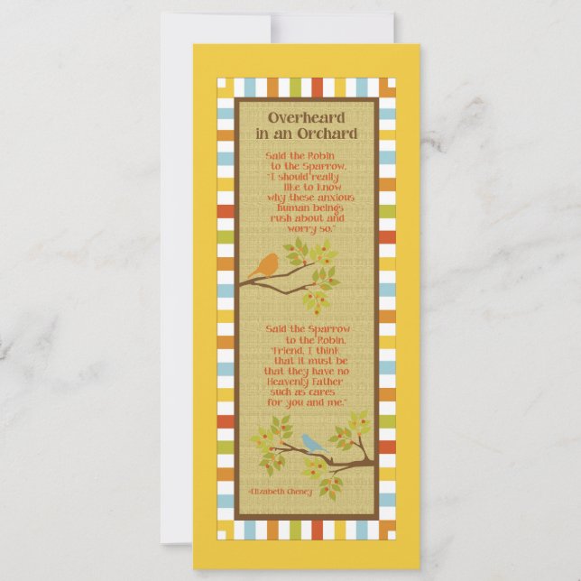 Overheard in an Orchard (Robin & Sparrow) Bookmark Invitation (Front)