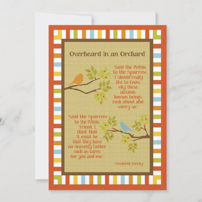 "Overheard in an Orchard" (Robin & Sparrow) Poem (Front)