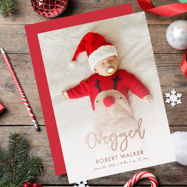 Overjoyed Baby Photo Christmas Birth (Overjoyed Baby Photo Christmas Birth Foil Holiday Card)
