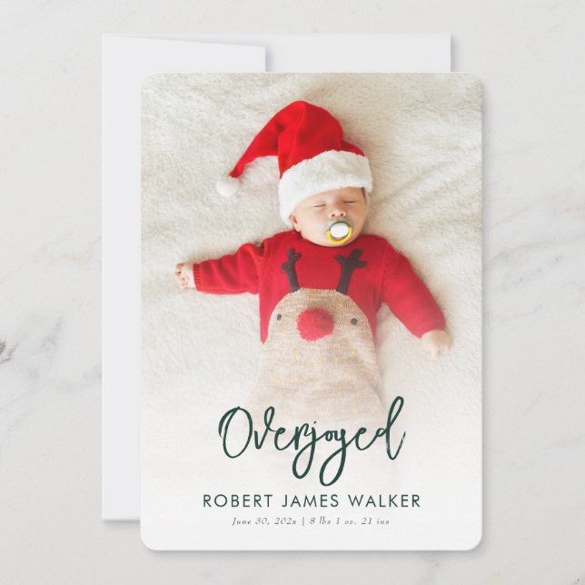 Overjoyed Christmas Baby Photo Birth Announcement (Front)