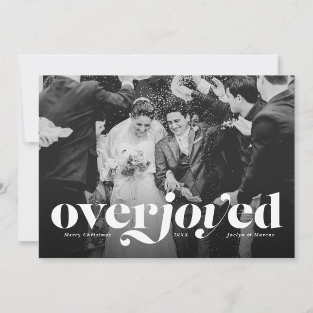 Overjoyed Christmas Holiday newlywed photo card (Front)