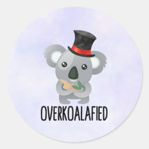 Overkoalafied Pun Cute Koala in Top Hat Classic Round Sticker