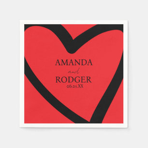 Overlap Heart Black and White Wedding Napkins 
