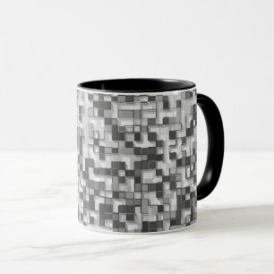 Overlap of small squares in tones of grey to clear mug