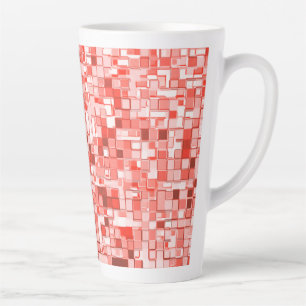Overlap of small squares, tones of coral or red latte mug
