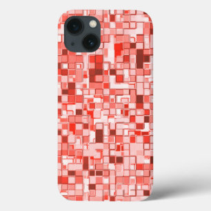 Overlap of small squares, tones of red or coral iPhone 13 case
