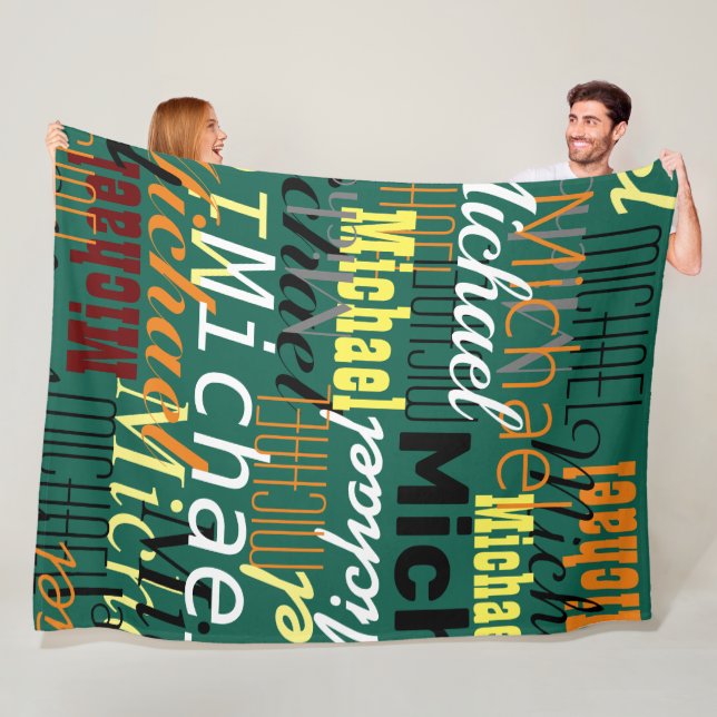 Overlapped Colour Names all-over Green colour Fleece Blanket (In Situ)
