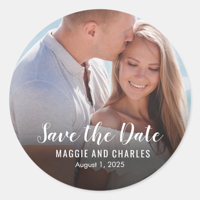 Overlapped Photo Save The Date Stickers (Front)