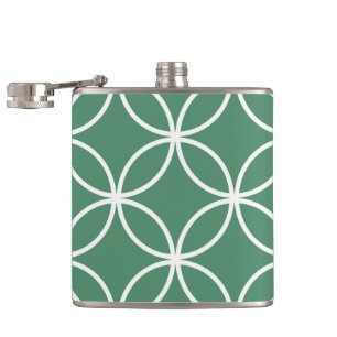 Overlappin Circles Sage Green White Pattern Hip Flask